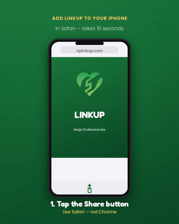 How to install LINKUP on iPhone: tap Share then Add to Home Screen